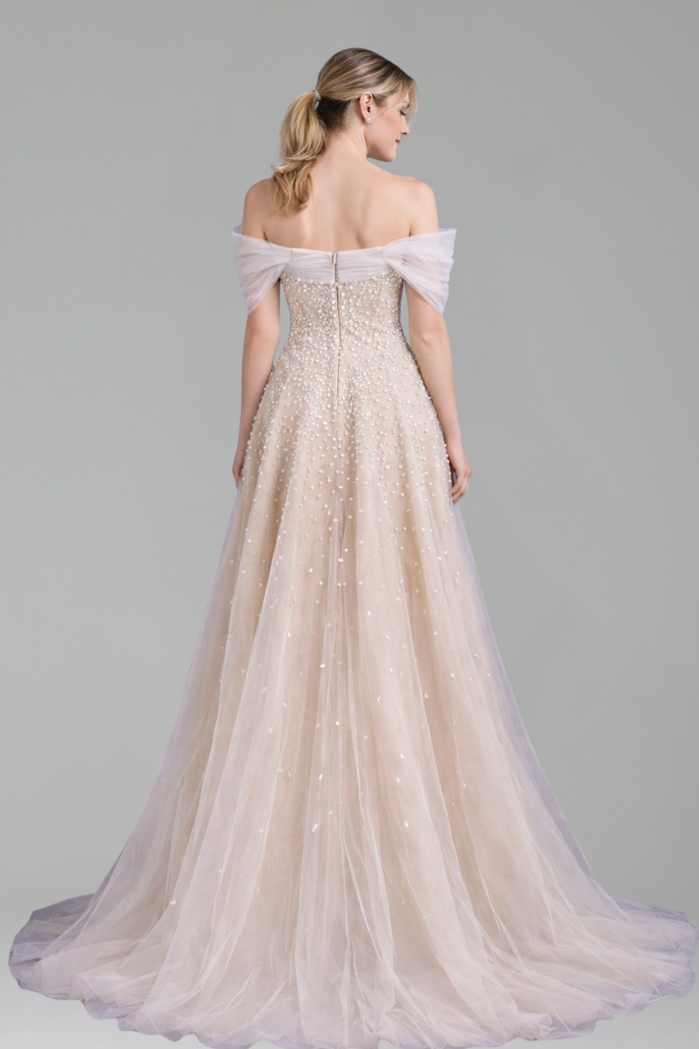 Off Shoulder Beaded Evening Dress - LAROSABRIDE