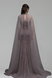 Beaded Cape Sleeve Gown - LAROSABRIDE
