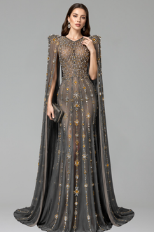 Crystal Cape Evening Gown - LAROSABRIDE