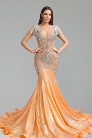 Beaded Fringe Mermaid Gown - LAROSABRIDE