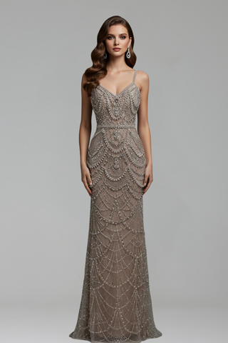 Spaghetti-Strap Pearl-Beaded Dress-Larosabride