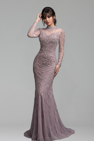 Beaded Mermaid Dress Long Sleeve - LAROSABRIDE