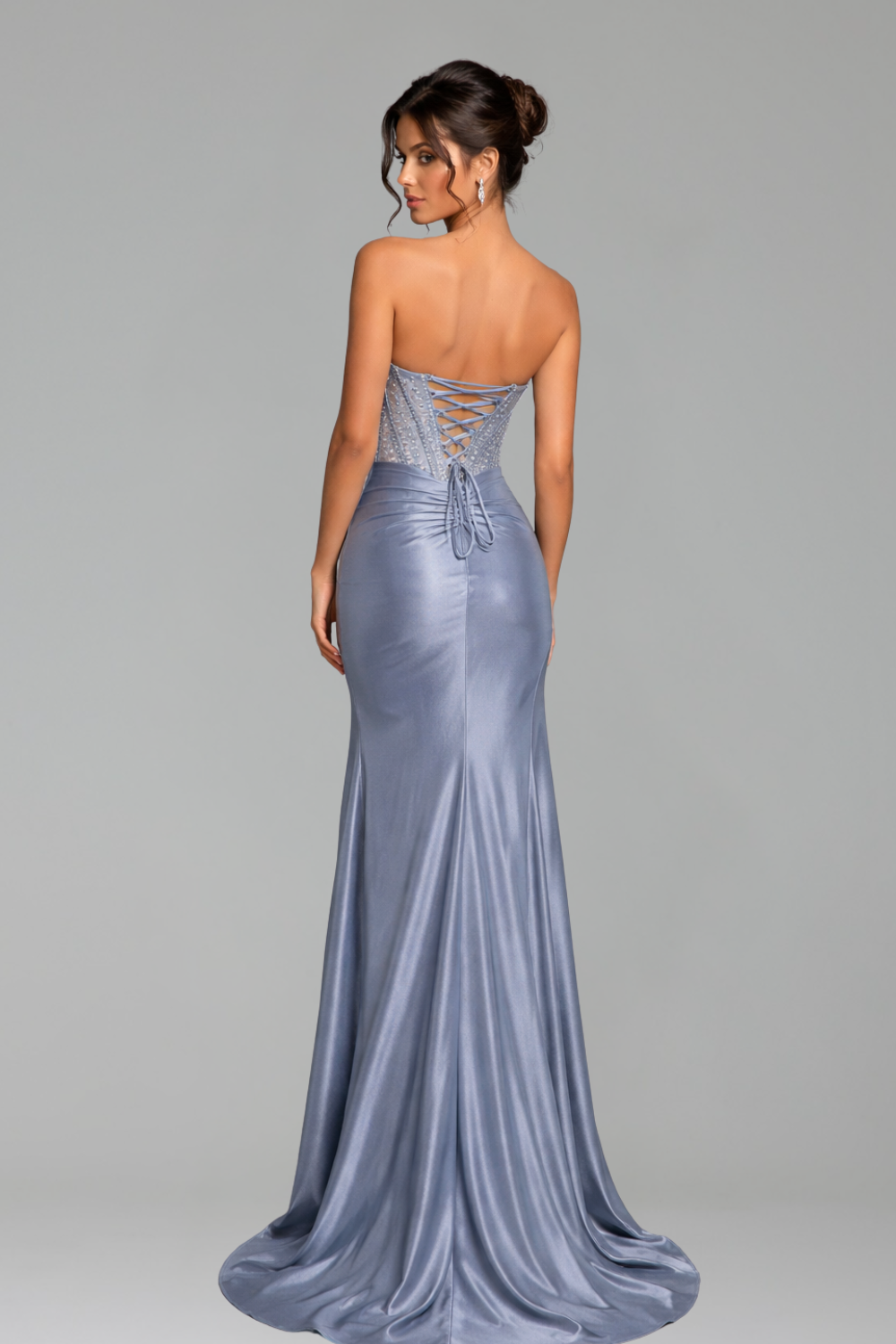 Beaded Mermaid High Split Gown - LAROSABRIDE