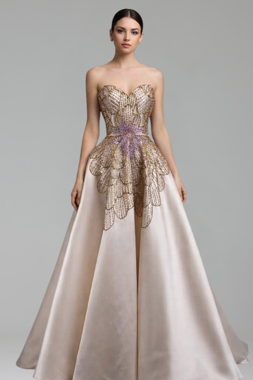 Strapless Beaded A-Line Dress-Larosabride