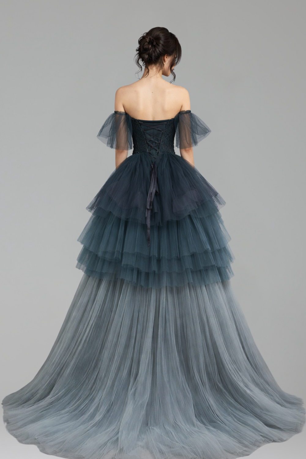 Off Shoulder A Line Tiered Tulle - LAROSABRIDE