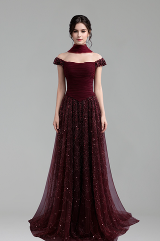 A-Line Cape Evening Dress-Larosabride
