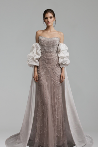 Pearl-Beaded Mermaid Overskirt Dress-Larosabride