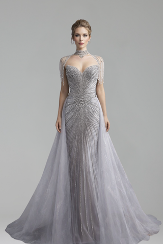 Regal Crystal Draped Gown-Larosabride