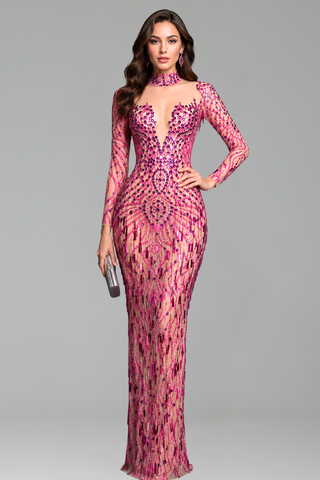 Hot Pink Embellished Illusion Gown - LAROSABRIDE