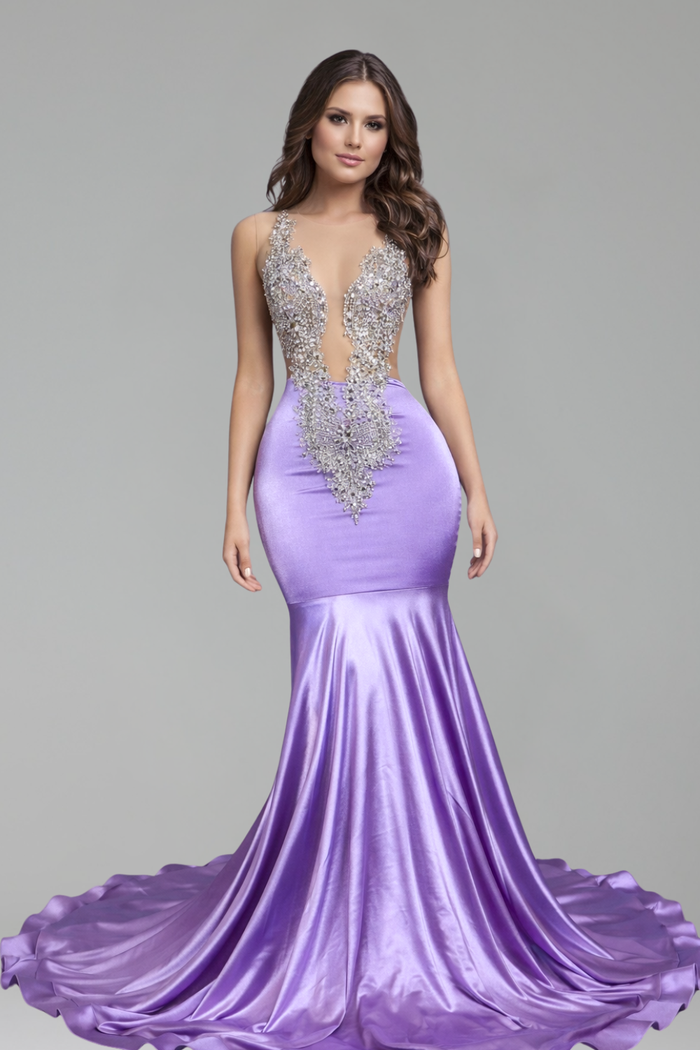 Plunge Beaded Mermaid Train