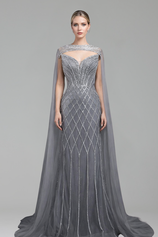 Beaded Cape Mermaid Dress-Larosabride
