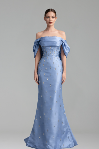 Off-Shoulder Satin Gown-Larosabride