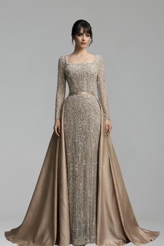 Caramel Mermaid With Overskirt Beaded - LAROSABRIDE