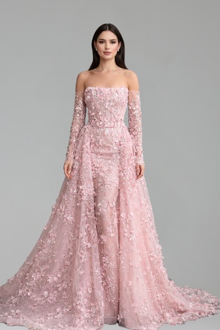 Strapless Lace-Up Overskirt Dress-Larosabride