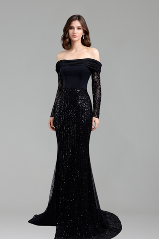 Off-Shoulder Beaded Dress-Larosabride