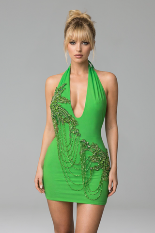 Plunging Halter Mini with Chain Embellishment - LAROSABRIDE