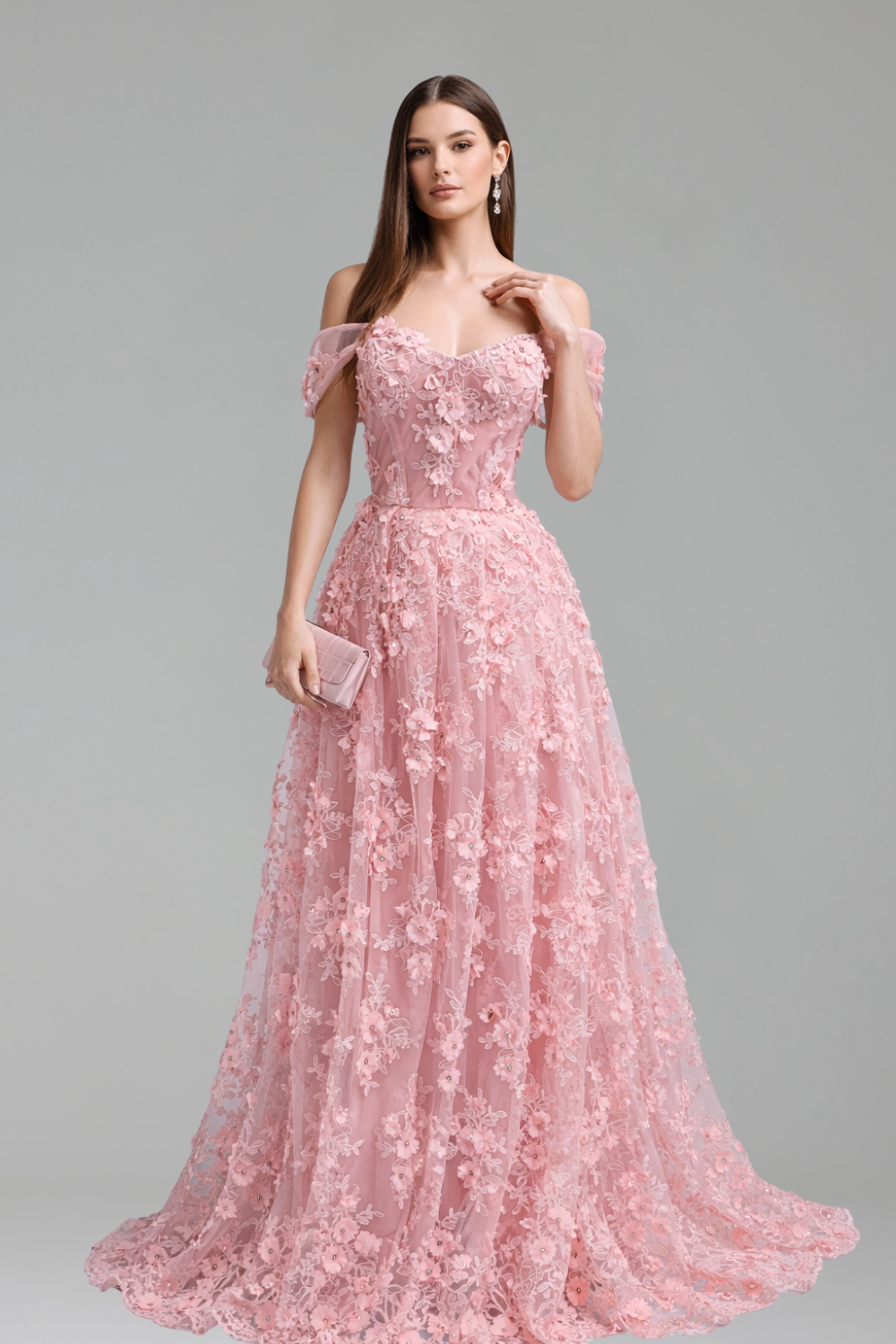 Off-Shoulder Floral A-Line Gown - LAROSABRIDE