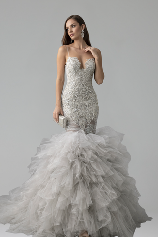 Beaded Corset Ruffle Mermaid Dress - LAROSABRIDE