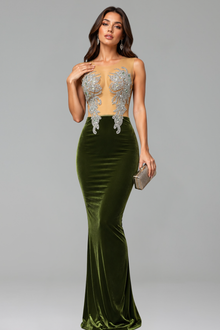 Crystal Illusion Velvet Gown - LAROSABRIDE